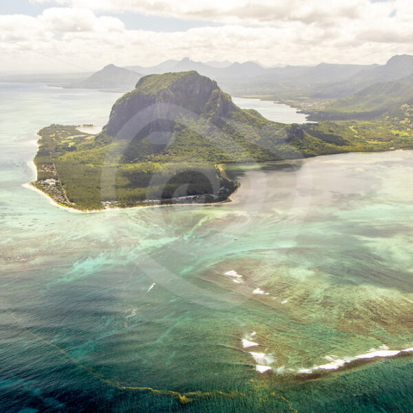 Le Morne underwater waterfall in Mauritius from the sky - Nature Stock Photo Agency