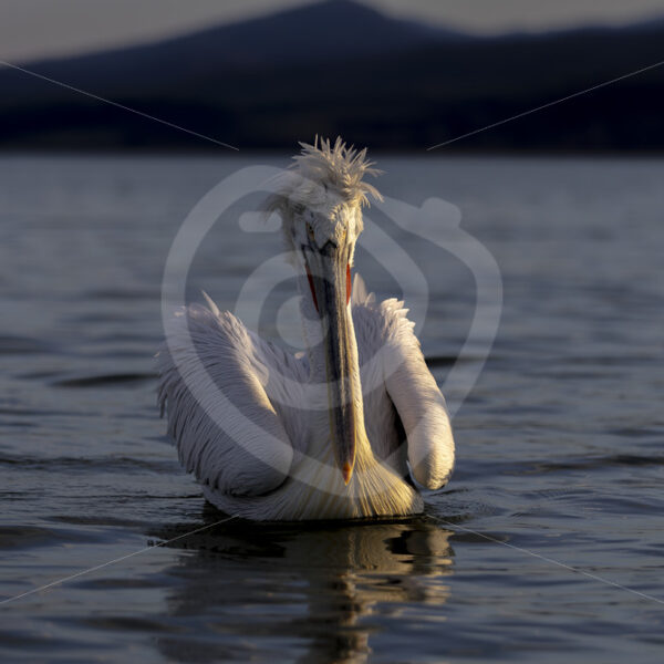 Dalmatian pelican (Pelecanus crispus) during the evening light in Kerikini National Park, northern Greece - Nature Stock Photo Agency
